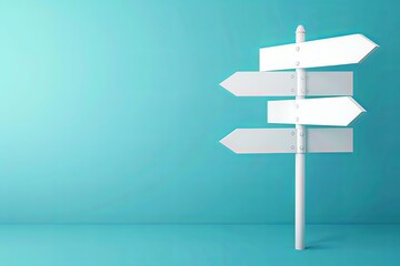 Obraz premium Image of a sign pointing to 3 directions against a blue sky background
