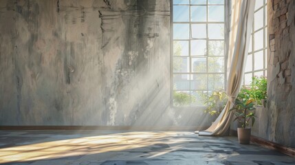 Sunlit room with plants and large windows