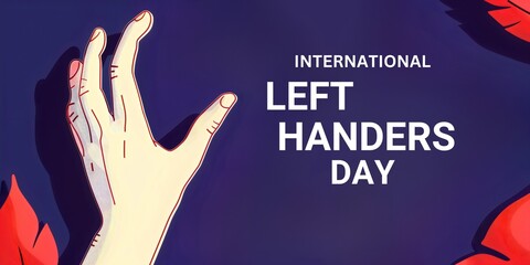 International Left Handers Day August 13, banner on purple background with text, wallpaper illustration