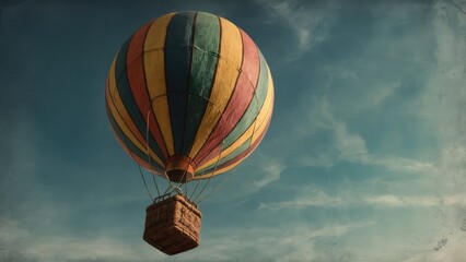 Stunning 3D rendering of a vibrant vintage style hot air balloon, filled with a kaleidoscope of colors..
