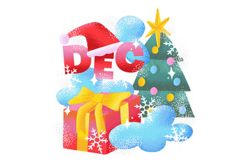 Watercolor Hello December. Hand drawn, vector illustration  