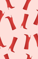 Pattern of red boots on a light pink background.