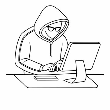 recommend clip art: single line drawing of a computer hacker stereotype in a line art vector illustration (16)