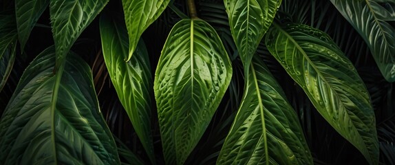abstract green plam leaf texture, nature background, tropical leaf, resulting in a realistic and immersive image tailored for widescreen wallpaper