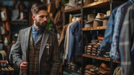 Man in stylish suit shopping in a boutique