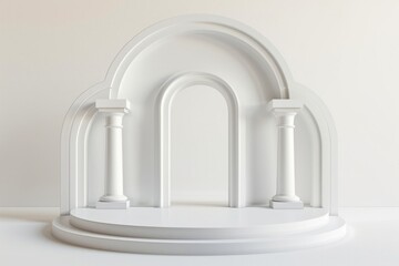 Marble arch 3d podium, architecture building, white background