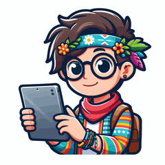 Vector image of a person carrying a tablet