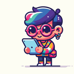 Vector image of a person carrying a tablet