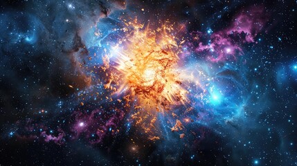Fototapeta premium wide angle Stunning science image of star big bang phonomenon aginst colorful galaxy. astronomy scientific look and feel like in national geography book.