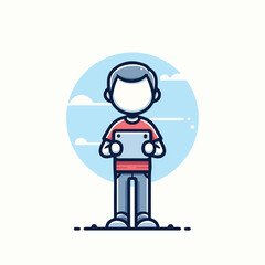 Vector image of a person carrying a tablet