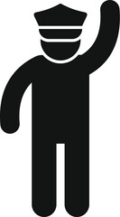 Simple silhouette icon of a policeman raising his hand for greeting