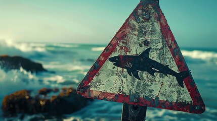 Shark sanctuary sign with an ocean backdrop, protected areas