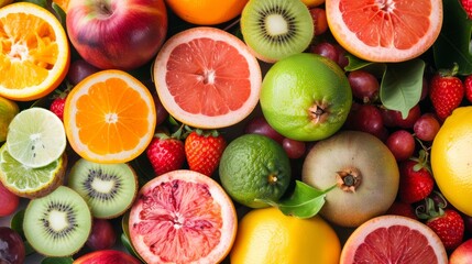 Assorted fresh fruits including citrus and berries