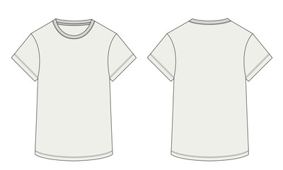 Short sleeve t shirt technical drawing fashion flat sketch vector illustration template for ladies