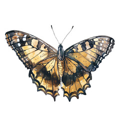Hand-painted illustration of a yellow butterfly with detailed wings, perfect for nature-themed art projects and designs.