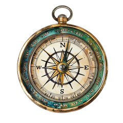 Vintage brass compass with intricate design, aged patina, and detailed markings, perfect for navigation, exploration, and adventure themes.
