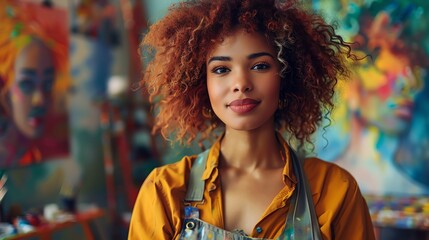 A biracial woman with curly red hair