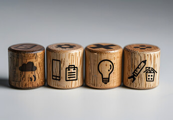 Business growth success achievement concept. Wooden blocks with business goals icon. Strategic planning and business success design