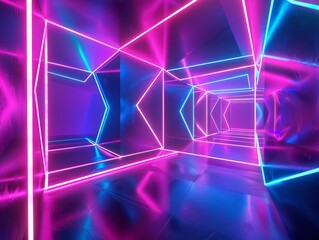 Fototapeta premium Abstract neon geometric shapes, 3D rendering, bright colors, modern