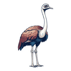 Hand Drawn Emu Birds Engraved Illustration