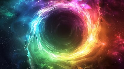 Obraz premium Cosmic Vortex: A Universe of Color and Mystery - A mesmerizing cosmic vortex, a swirling abyss of color and light against a backdrop of stars and nebulae. The vibrant hues of the vortex create a sense