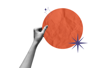 Hand holding a speech bubbles. Social media communication. Collage contemporary art isolated Halftone design. For creative ideas, quote.