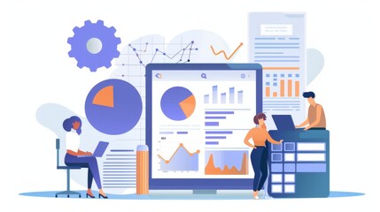Business People Analyzing Data and Charts on Computer Screen.