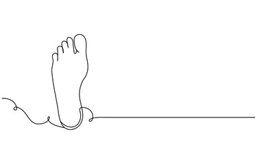 One continuous line drawing of bare foot. Elegance female leg in simple linear style. Concept of Wellness massage and Care about soft skin. Editable stroke. Doodle vector,