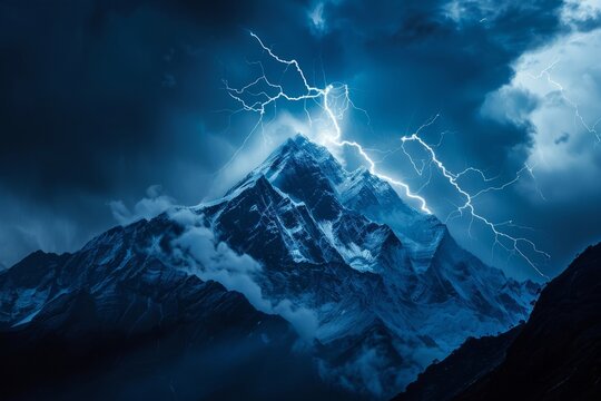 Lightning Striking a Majestic Mountain Peak