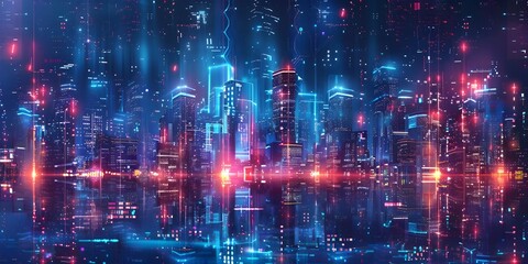 Smart City Infrastructure Monitoring and Management in Futuristic Digital Cityscape Background