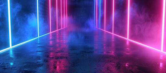 Neon Glow in a Dark Hallway