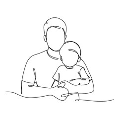 Happy father's day, Continuous one line drawing of father and son, design vector graphic illustration.