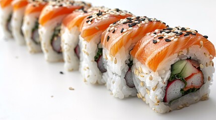 Perfectly crafted sushi roll isolated on white background.