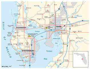 Vector road map of Tampa Bay Area, Florida, United States