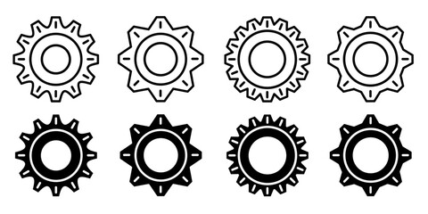 Gears. Vector collection of gears icon illustrations. Black icon design.