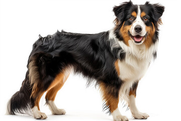 Fototapeta premium Big happy Australian Shepherd dog standing isolated on white background