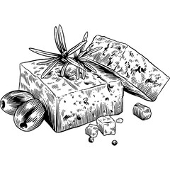 Hand drawn Feta Cheese Sketch Illustration