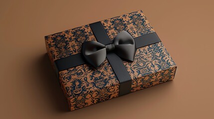 Sophisticated bowtieshaped gift box with elegant patterns, ideal for formal events, weddings, and gentlemens gifts Includes space for text Classy design