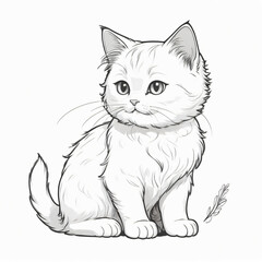 Fototapeta premium Cute kitty cat pet outline continuous hand drawn line art, clothing print