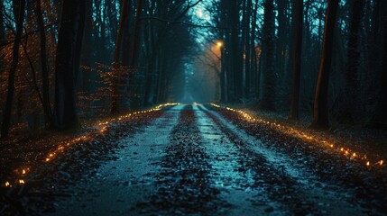 Fototapeta premium Forest Road at Night