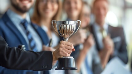 Worker receiving an award at a company event, recognized and appreciated