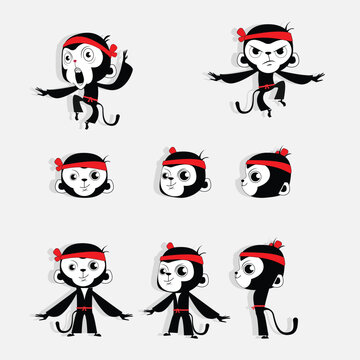 Black and White kung fu monkey character sheet design Vector