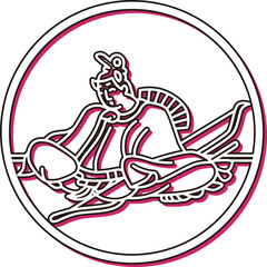 カラーシャドウ円形シンプル百人一首　在原業平朝臣