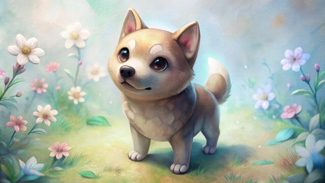 Tiny cute isometric dog Norwegian buhund soft lighting. neutral colors. high definition. 3d icon clay render.