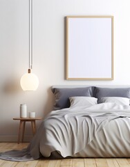 Scandinavian farmhousebedroom interior poster frame mockup.