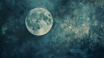Fototapeta premium Beautiful Oil painting of the night sky with a bright large full moon and ocean sky. Beautiful oil painting wallpaper, art print, background design.