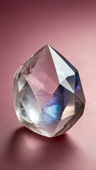 a single moonstone crystal is featured on a pure pink background