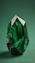 a single malachite crystal is featured on a pure green background