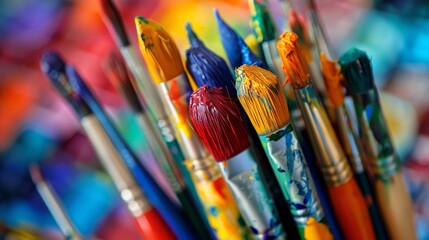 Obraz premium A bunch of paintbrushes with different colors and sizes