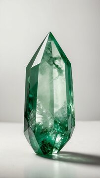 a single jade crystal is featured on a pure white back background